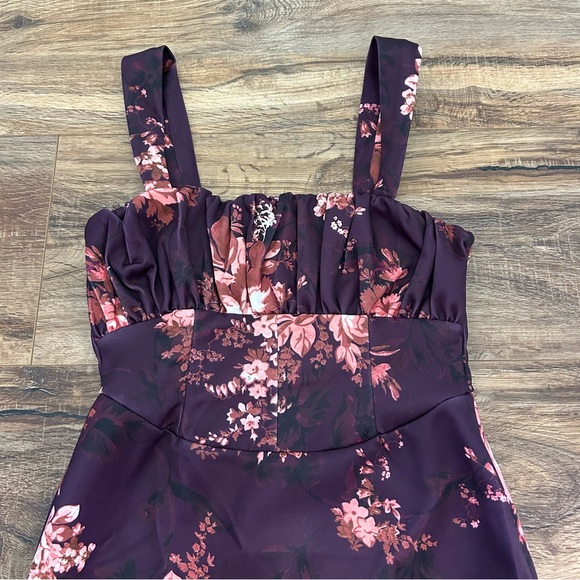 ASOS Floral Corset Pencil Ruched Bust Midi Dress in Burgundy Purple 6 NWOT - Picture 4 of 13